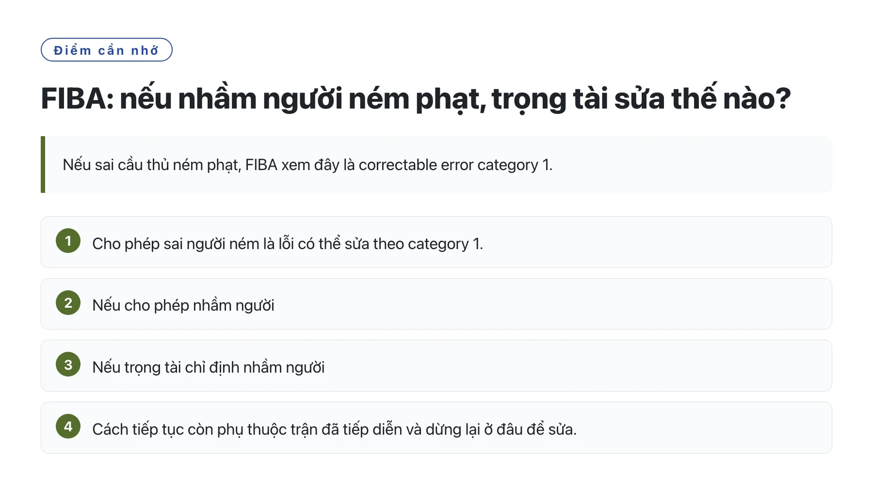 FIBA: nếu nhầm người ném phạt, trọng tài sửa thế nào?——全文要点速览