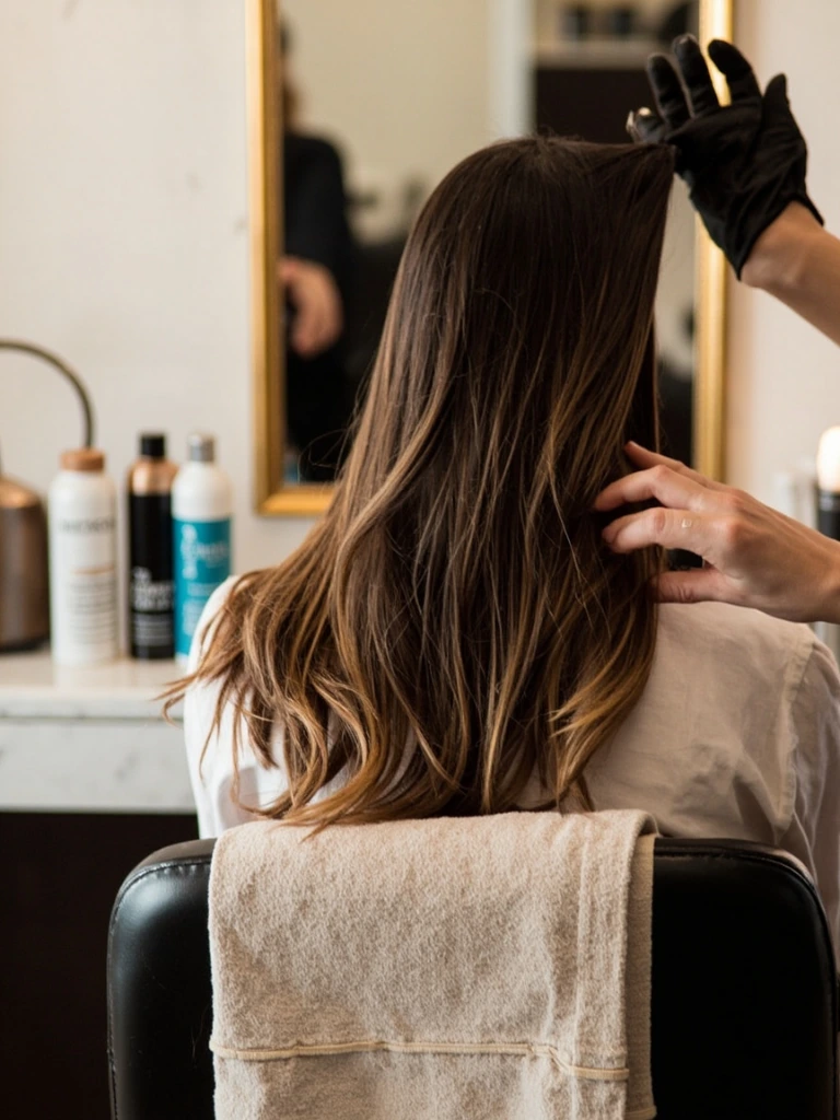 A senior colorist sectioning hair at the styling station
